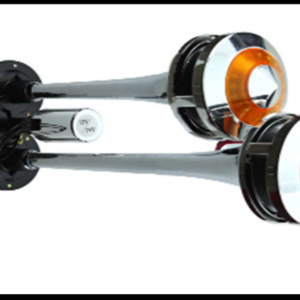 CORNETA AIRE DOBLE METALICA CROMADA CON LUZ AMBAR 12-24V PIEZA