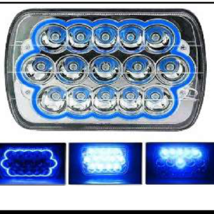 UNIDAD CUADRADA GRANDE 6054 15 LED 45W 7" ALTA Y BAJA CON OJO DE ANGEL AZUL 12V JUEGO