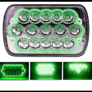 UNIDAD CUADRADA GRANDE 6054 15 LED 45W 7" ALTA Y BAJA CON OJO DE ANGEL VERDE 12-24V JUEGO
