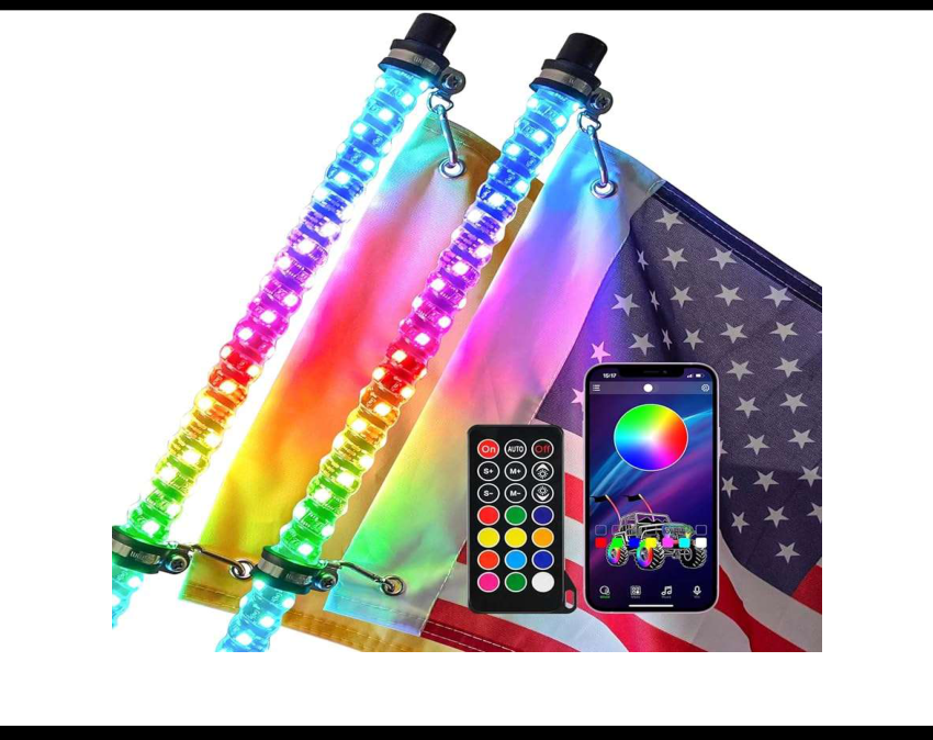 ANTENA DE LUZ LED RGB 120CM CON BLUETOOTH Y CONTROL REMOTO 12V PAR