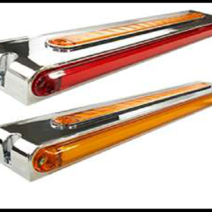 DIRECCIONAL GEL 2 CARAS ROJO/AMBAR BISEL CROMADO 4 FUNCIONES ALTA, BAJA, ESTROBO Y LUZ SECUENCIAL 12-24V PIEZA MEDIDA: 31 X 6 X 2 CM