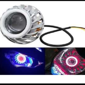 FARO DE NIEBLA CON LUPA Y DOBLE OJO DE ANGEL RGB PARA MOTOCICLETA BASE PARA ESPEJO 12V PAR