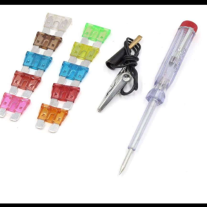KIT DE FUSIBLES MEDIANOS VARIOS AMPERES CON TESTER 10 PIEZAS