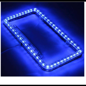 MARCO DE PLACA PARA MOTOCICLETA LED AZUL 3 FUNCIONES  ALTA , BAJA Y ESTROBO 12V PIEZA MEDIDAS: 22CM X 13CM
