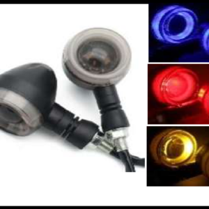 DIRECCIONAL LED MOTO REDONDA 3 COLORES AMBAR/ROJO/AZUL ROTATIVA 12V JUEGO