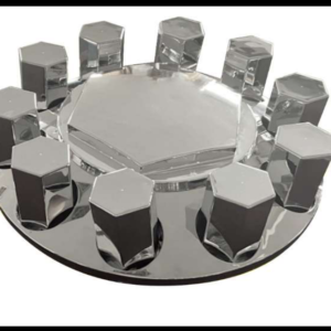 BOMBIN DELANTERO CAPUCHON HEXAGONAL PLASTICO CROMADO JUEGO 10 CAPUCHONES, CENTRO DE RIN Y ARO DE CAPUCHONES