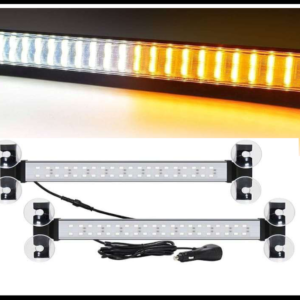 BARRA DOBLE  LED ESTROBOSCOPICA BLANCO-AMBAR 34CM 40 LED 40W CON FUNCIONES 12-24V PIEZA BASE PARA VIDRIO CON CHUPONES