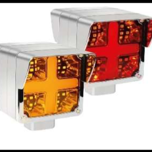 DIRECCIONAL CUADRADA CHICA BISEL CROMADO 16 LED Y CRUZ GEL 3 FUNCIONES ALTA, BAJA Y ESTROBO 12-24V PIEZA